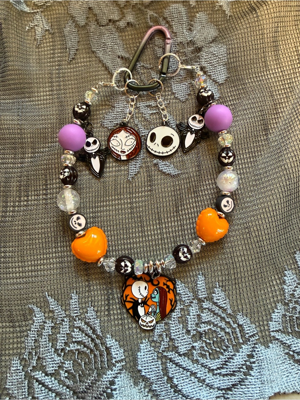 Purple and Orange Jack and Sally  Keychain